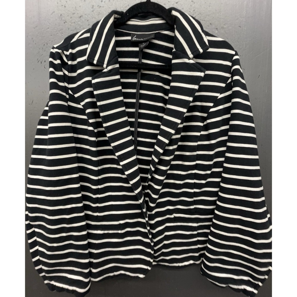Lane Bryant Blazer 22 Black White Stripe Cotton Stretch Soft Comfort Jacket Prep